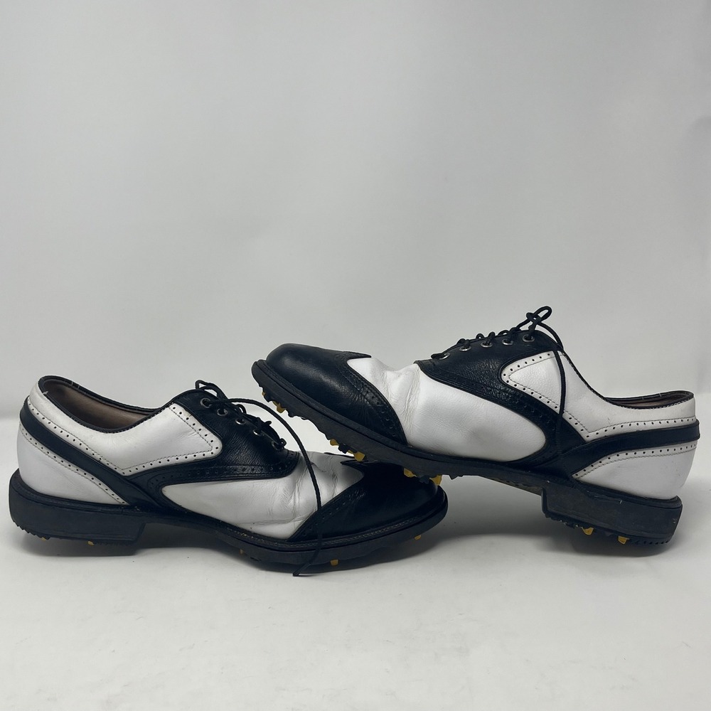 FootJoy GreenJoys Mens 9.5 W Golf Shoes Black White Wingtip Saddle 52262 - Picture 8 of 8